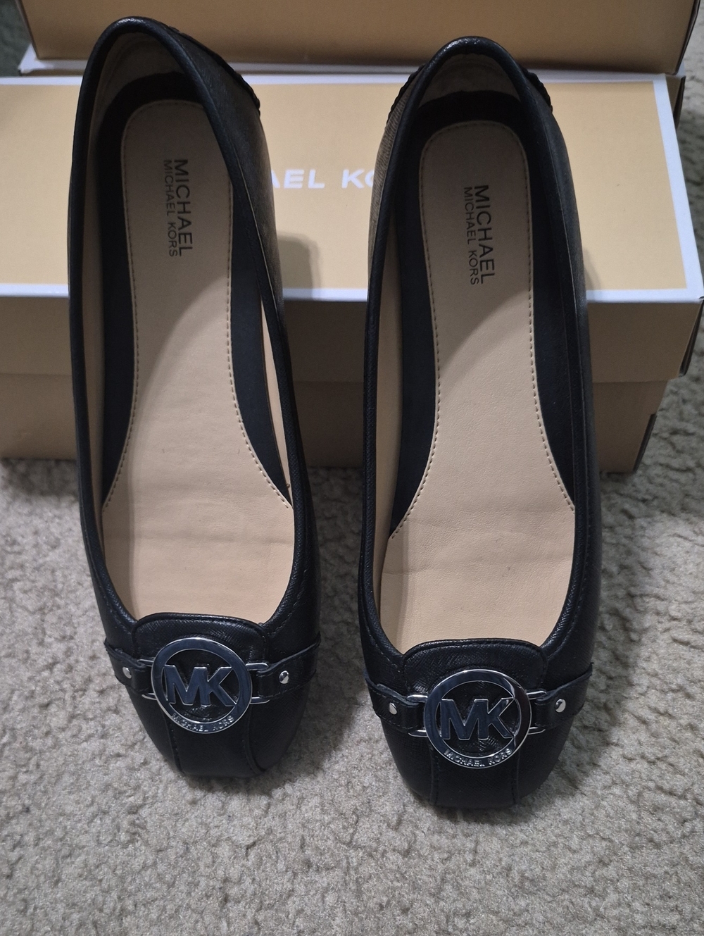 Michael Kors Black Leather MK Logo Ballet Flats